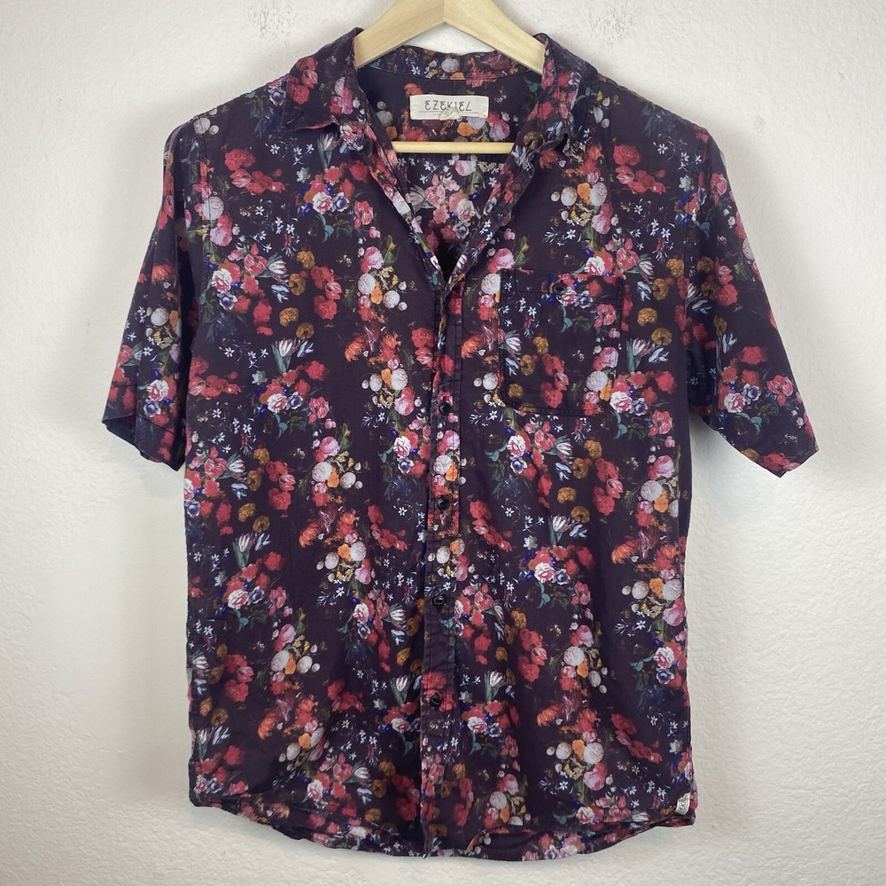 Ezekiel Men's Medium Button Up Shirt Slayter Trim Fit Floral‎ Print Woven